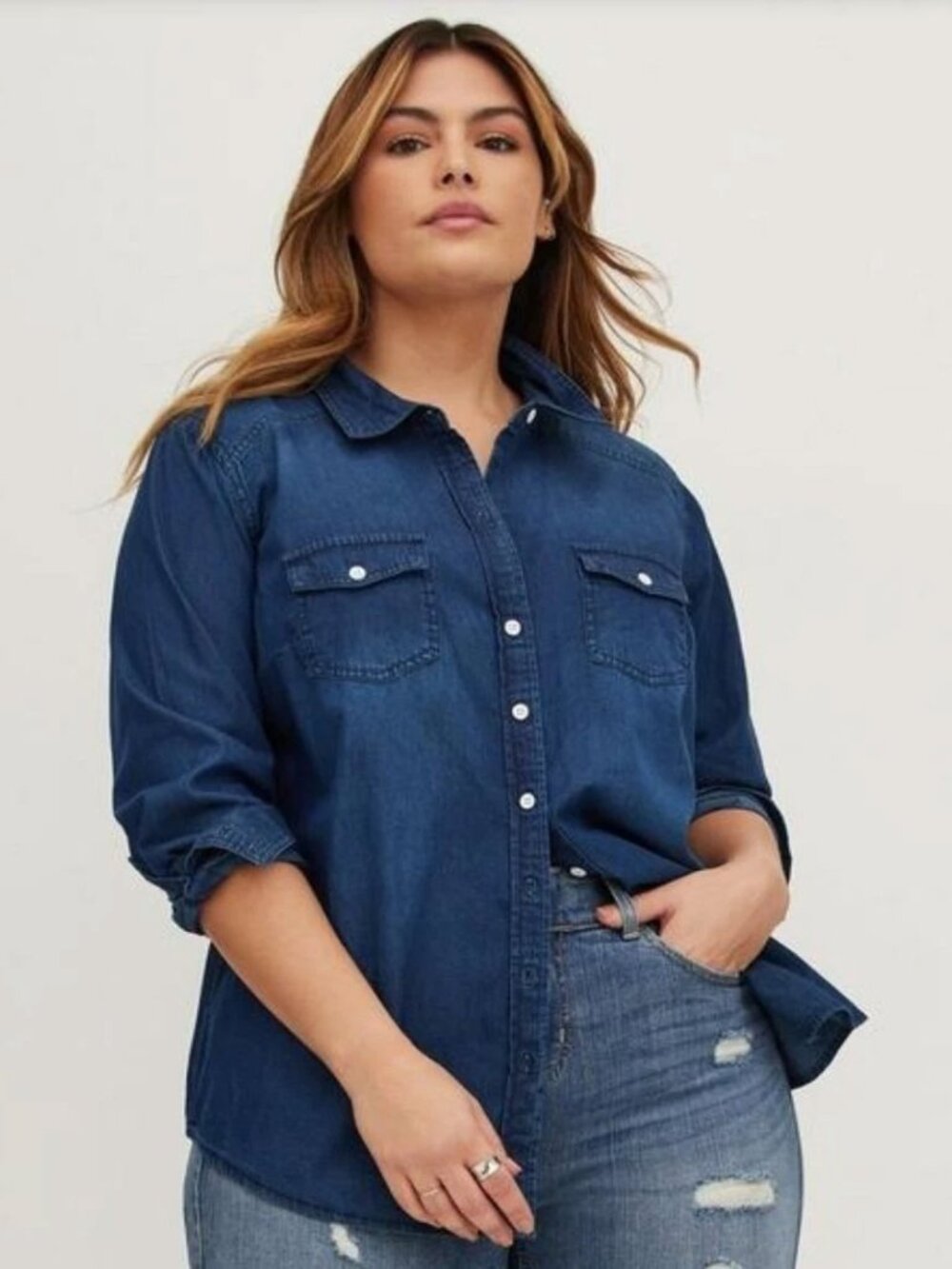 Torrid Taylor Medium Wash Denim Button-Down Shirt